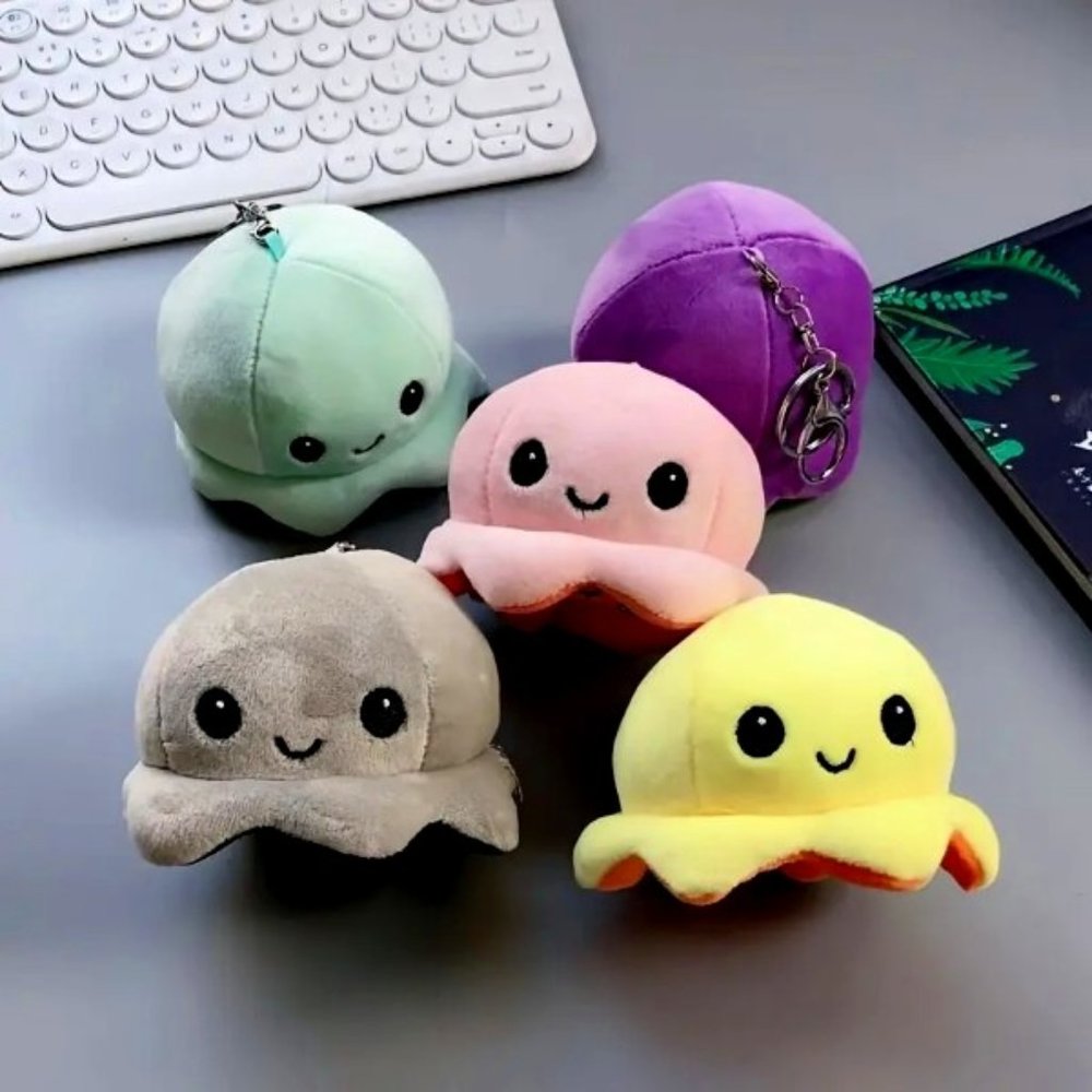 Octopus Plush Reversible Mood‎ Keychain/Purse Charm, NWOT
